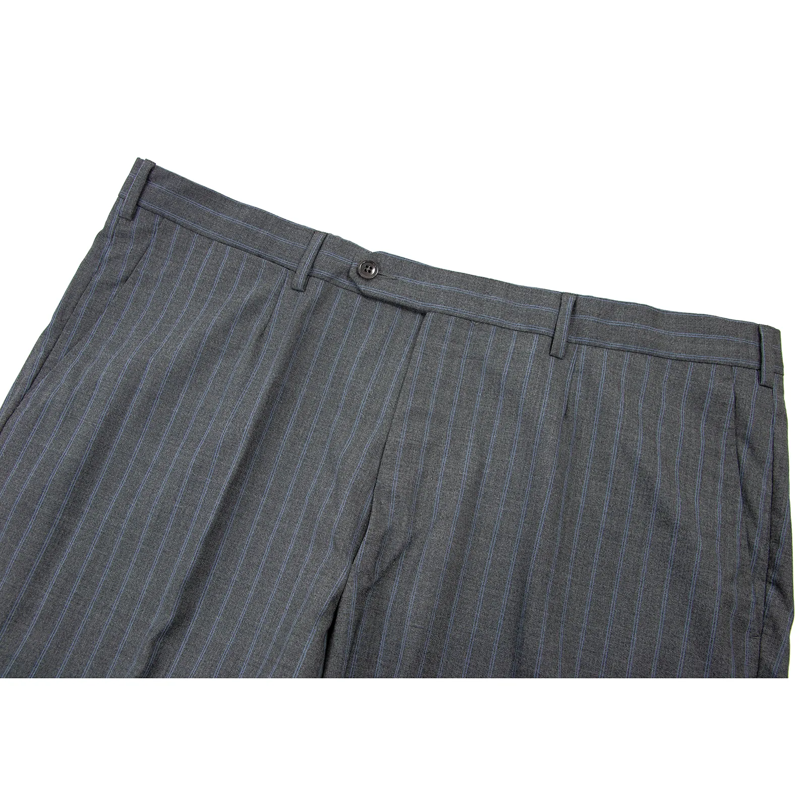 NWOT Zegna Milano Grey Blue Wool Striped Dual Vents Top Stitch 2Btn Suit 48L