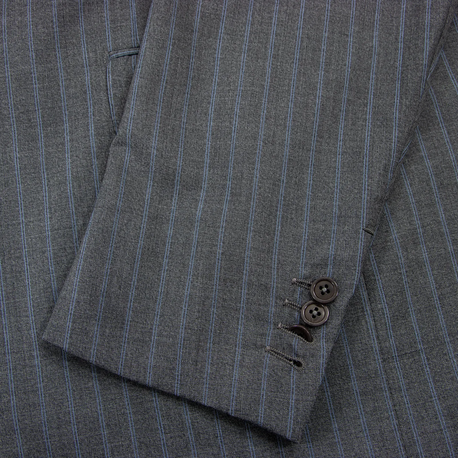NWOT Zegna Milano Grey Blue Wool Striped Dual Vents Top Stitch 2Btn Suit 48L