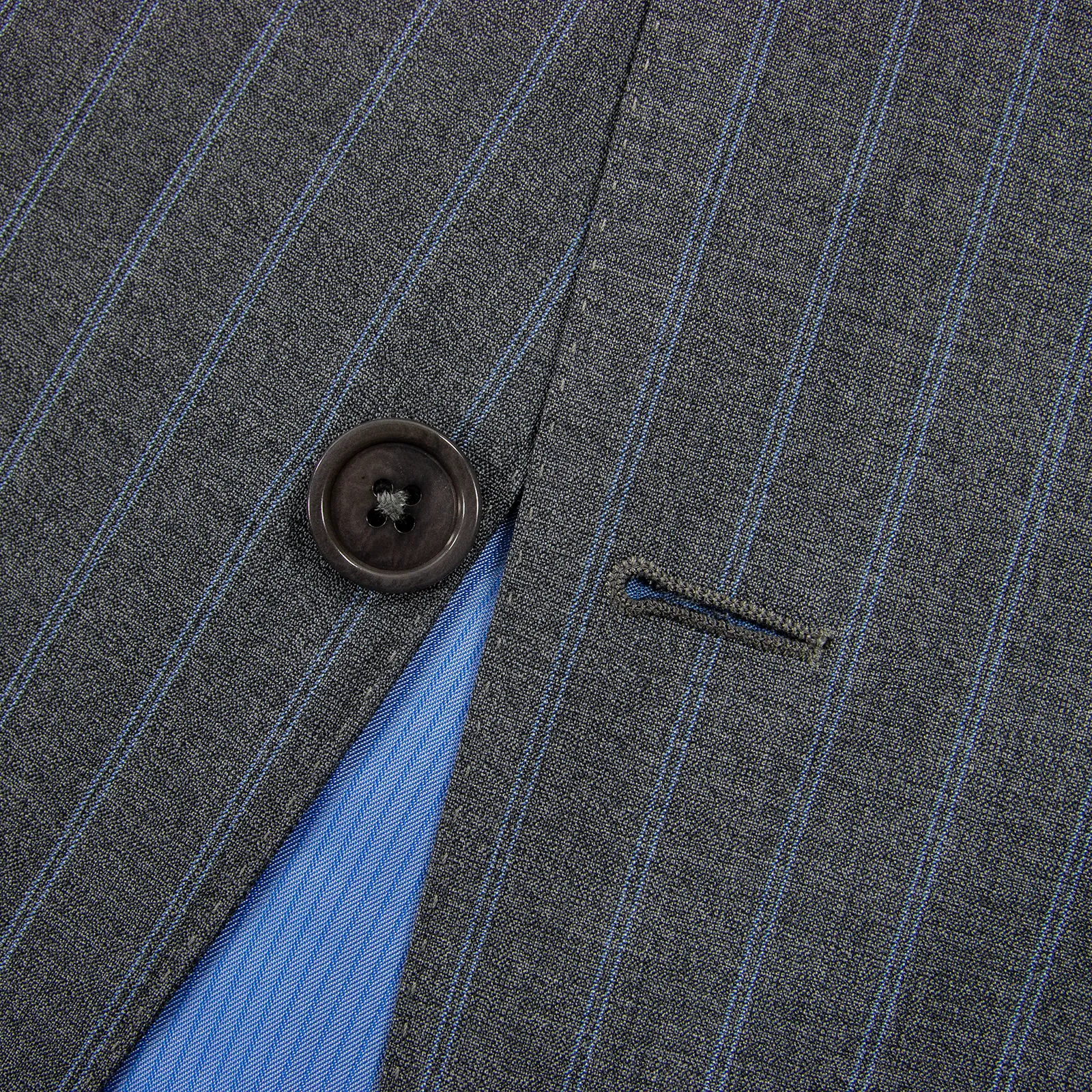 NWOT Zegna Milano Grey Blue Wool Striped Dual Vents Top Stitch 2Btn Suit 48L