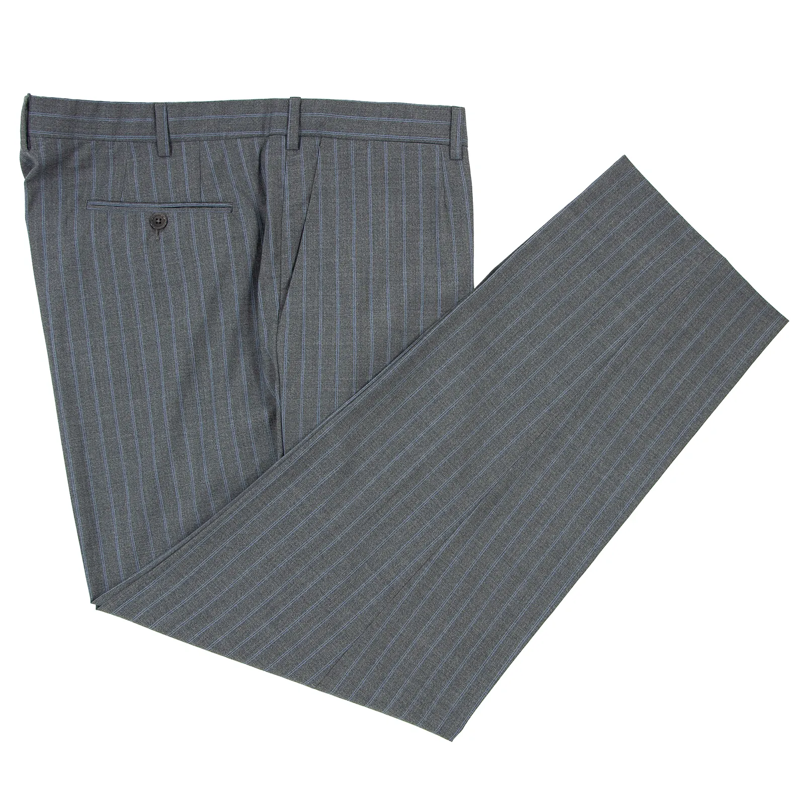 NWOT Zegna Milano Grey Blue Wool Striped Dual Vents Top Stitch 2Btn Suit 48L