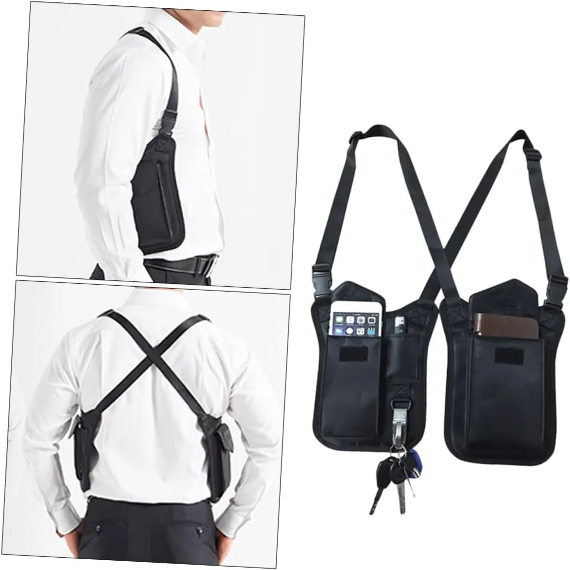 Nylon Armpit Bag Upgraded Hidden Underarm Shoulder Bag for Men and Women Anti-theft Concealed Pack with Strap and Multi-pocket Design Black