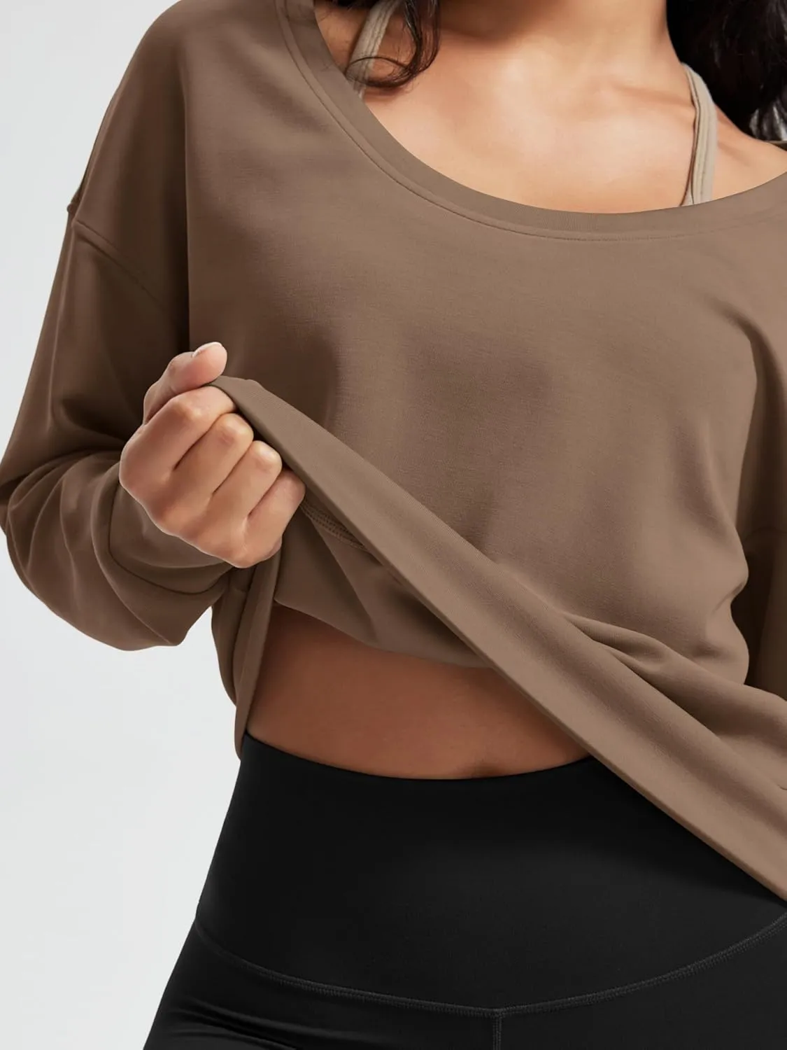 ODODOS Women's Modal Soft-Breezy Wide Scoop Neck Pullover Oversized Long Sleeve Sweatshirts