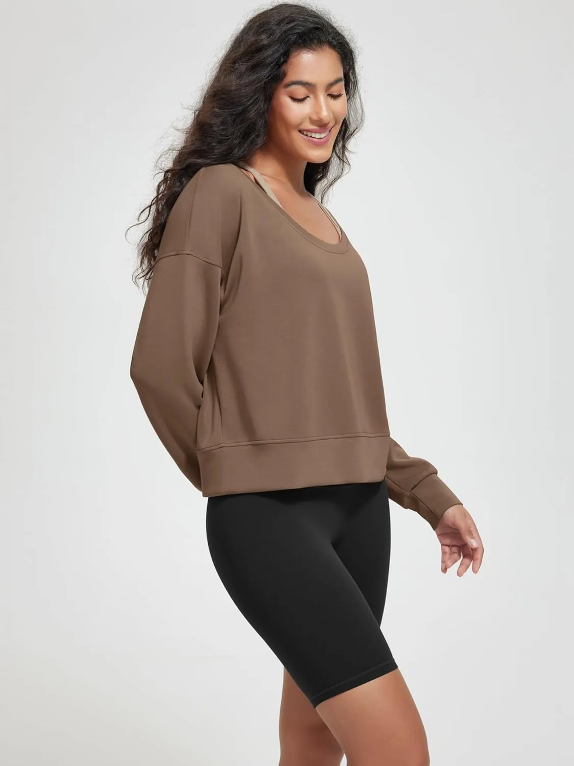 ODODOS Women's Modal Soft-Breezy Wide Scoop Neck Pullover Oversized Long Sleeve Sweatshirts