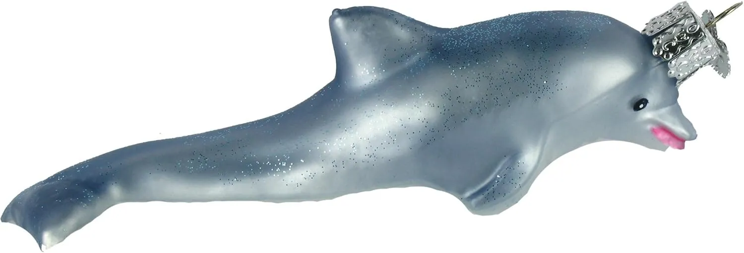 Old World Christmas Ornaments: Sea and Water Animals Glass Blown Ornaments for Christmas Tree, Playful Dolphin