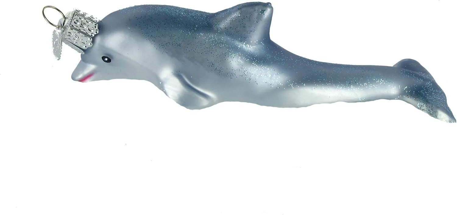 Old World Christmas Ornaments: Sea and Water Animals Glass Blown Ornaments for Christmas Tree, Playful Dolphin