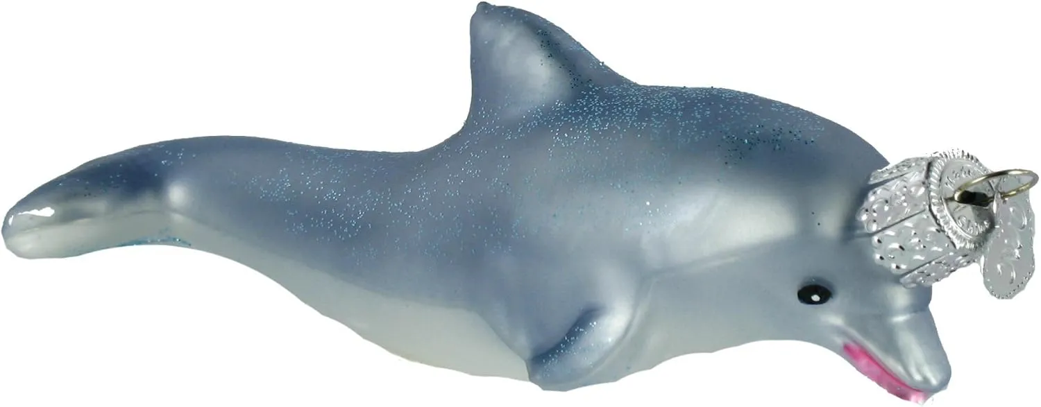 Old World Christmas Ornaments: Sea and Water Animals Glass Blown Ornaments for Christmas Tree, Playful Dolphin