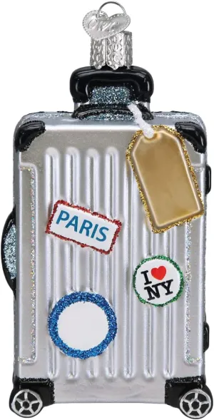 Old World Christmas Rolling Suitcase Glass Blown Ornament for Christmas Tree