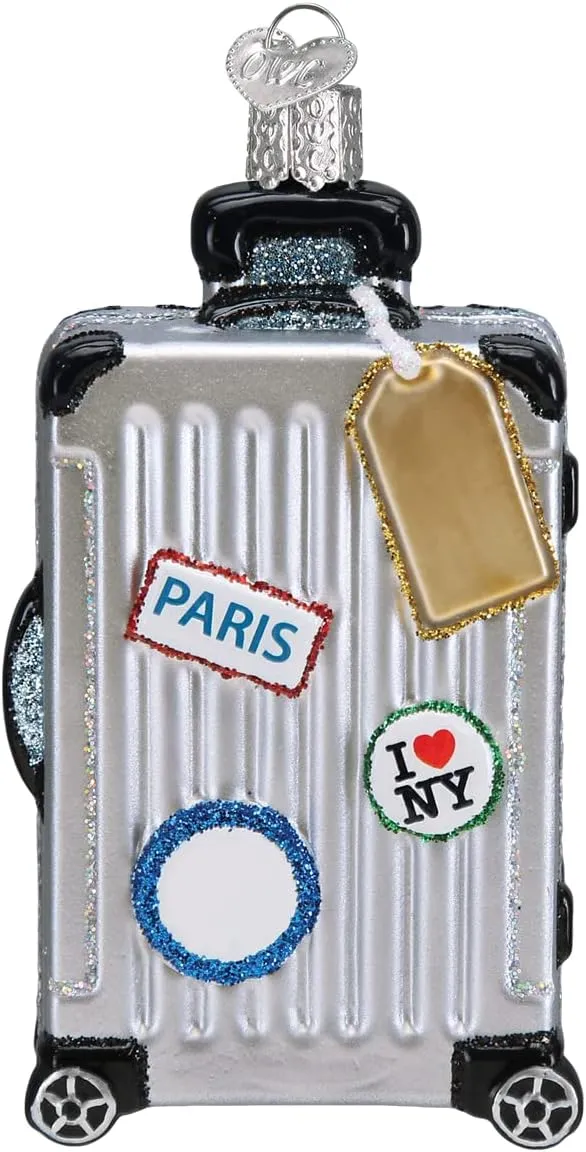 Old World Christmas Rolling Suitcase Glass Blown Ornament for Christmas Tree