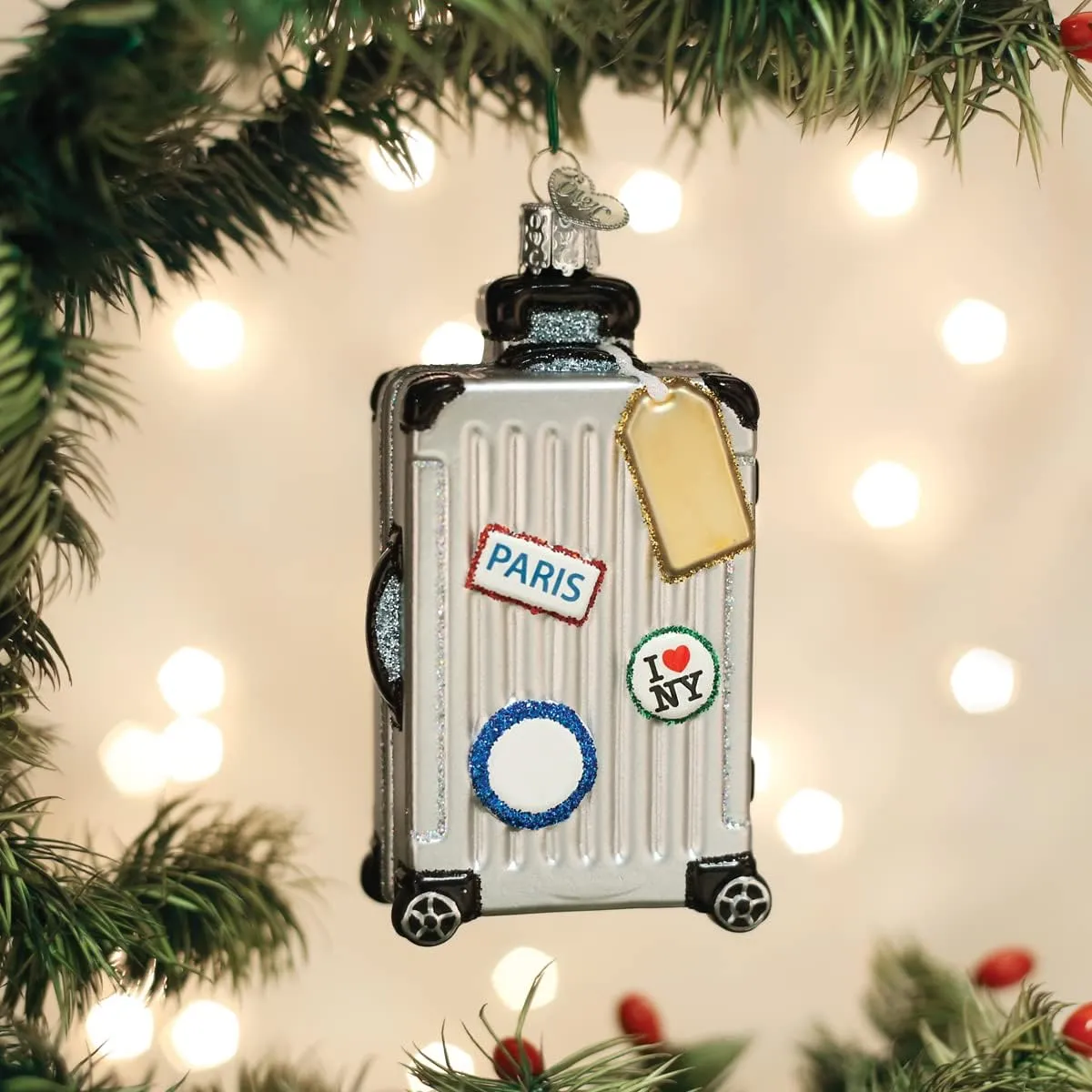 Old World Christmas Rolling Suitcase Glass Blown Ornament for Christmas Tree