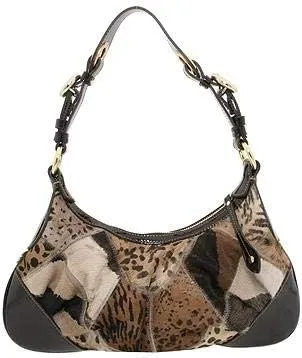 Olga Heaven One Cuoio Animal Print Fur Leather Patent Bag New