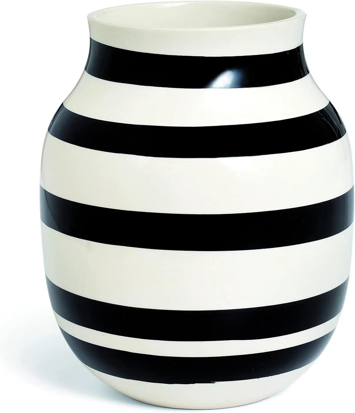 Omaggio vase Made of Porcelain with Stripes, Modern vase, Round, Bulbous, Scandinavian Design vase for Flowers, Black, 20cm