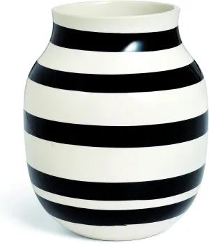 Omaggio vase Made of Porcelain with Stripes, Modern vase, Round, Bulbous, Scandinavian Design vase for Flowers, Black, 20cm