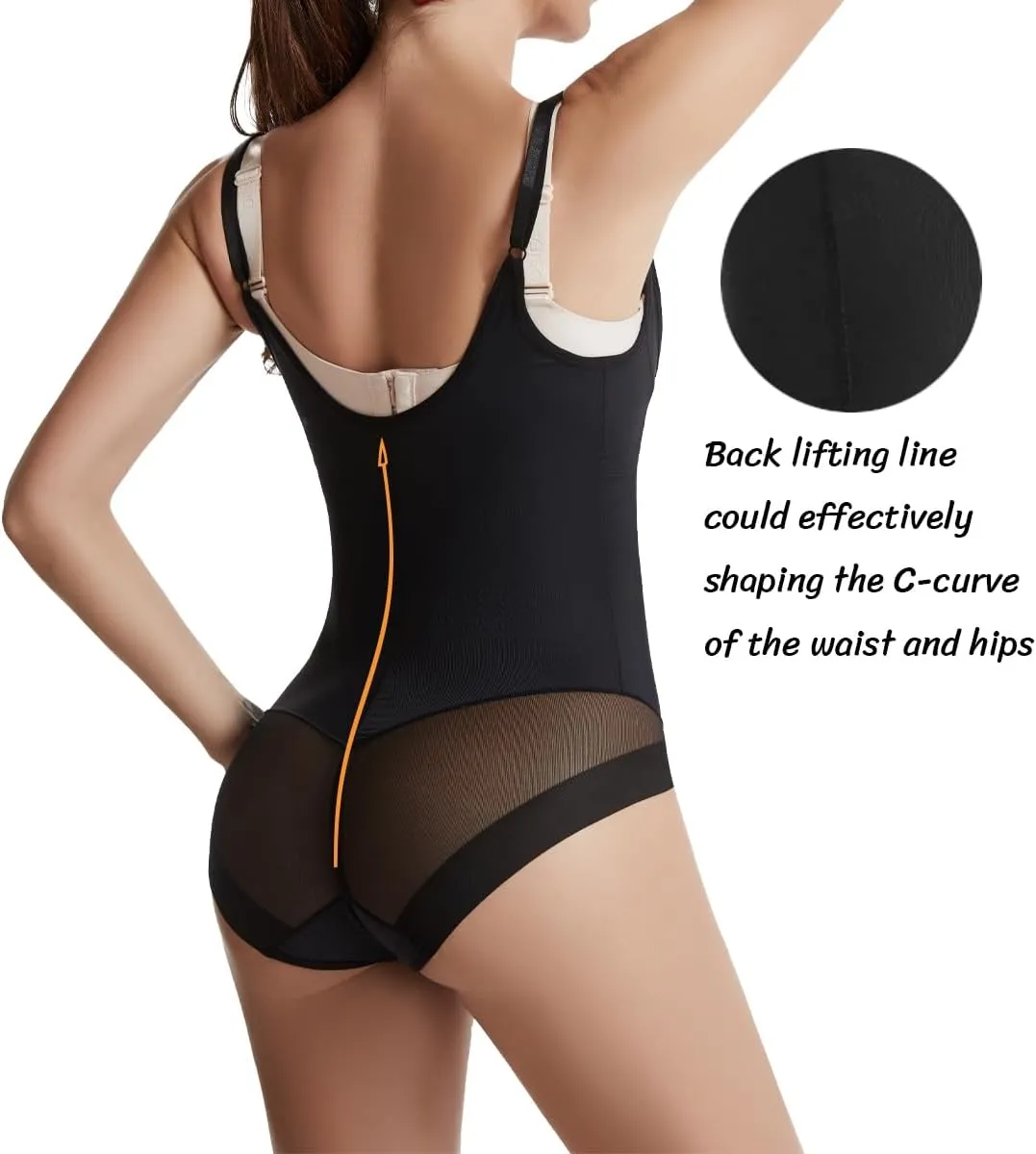 Open Bra Bodysuit Shapewear for Women Tummy Control Body Shaper with Brief Leg Panty
