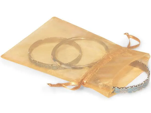 Organza Sheer Drawstring Bags: Toffee / 10 Pack / 4x6"