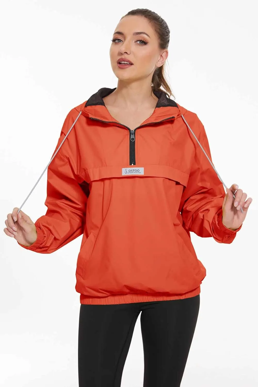 OSTOO Women's Running Cycling Lightweight Rain Jacket Waterproof with Hood Hiking Wind Breakers Pullover