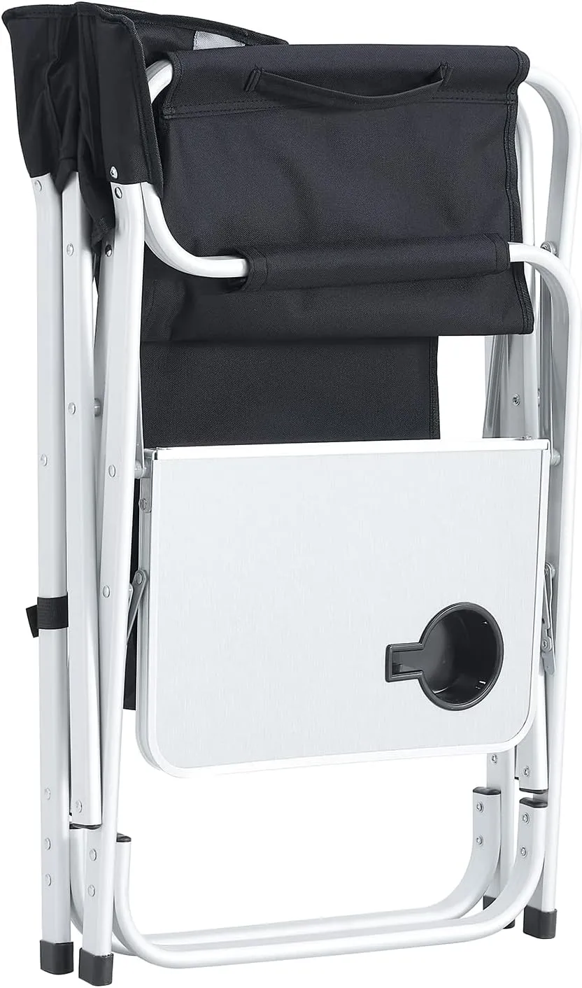Oversized Camping Directors Chair, Portable Aluminum Camping Chairs, Padded Folding Directors Chair with Side Table Storage Pockets, Outdoor Camping, Picnics and Fishing (1, Black)
