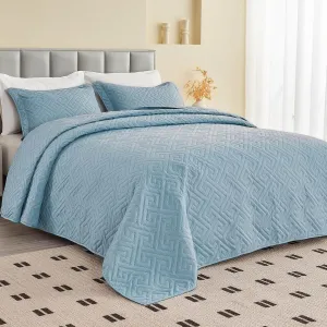 Oversized King Bedspreads 128x120 for Extra Tall/Large King or Cal King Bed Quilted Reversible Lightweight Coverlet Set 1 Quilt 2 Pillow Shams Blue