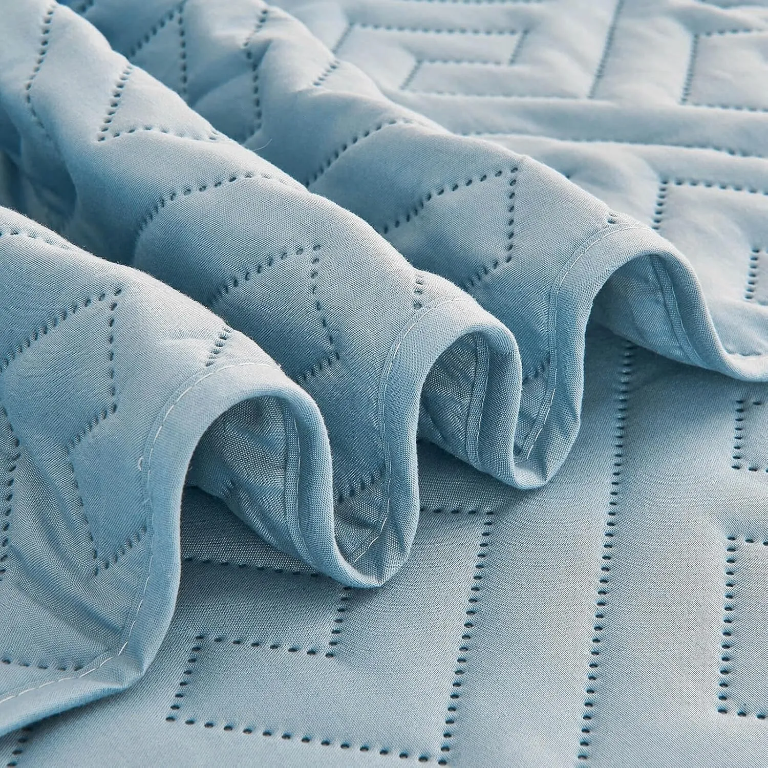 Oversized King Bedspreads 128x120 for Extra Tall/Large King or Cal King Bed Quilted Reversible Lightweight Coverlet Set 1 Quilt 2 Pillow Shams Blue