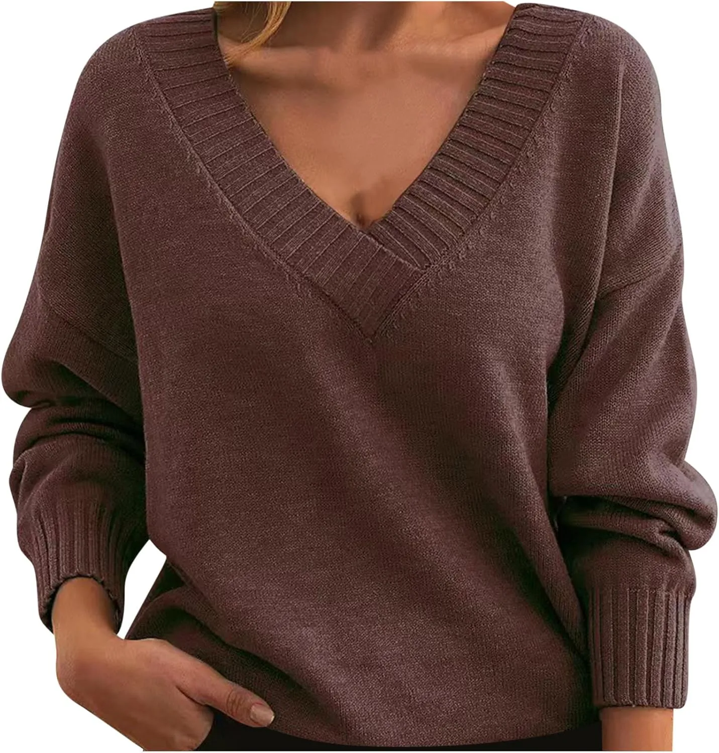 Oversized Long Sleeve v Neck Pullover Sweaters for Women Fall Fashion 2024 Dressy Casual Loose Soft Knit Sweater Tops
