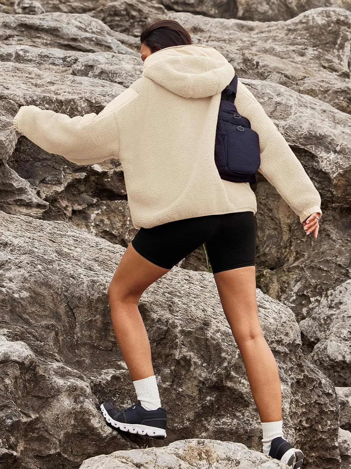 Panadila Womens Half Zip Pullover with Pockets Sherpa Hoodie Oversized Hooded Sweatshirt Warm Fleece Jackets