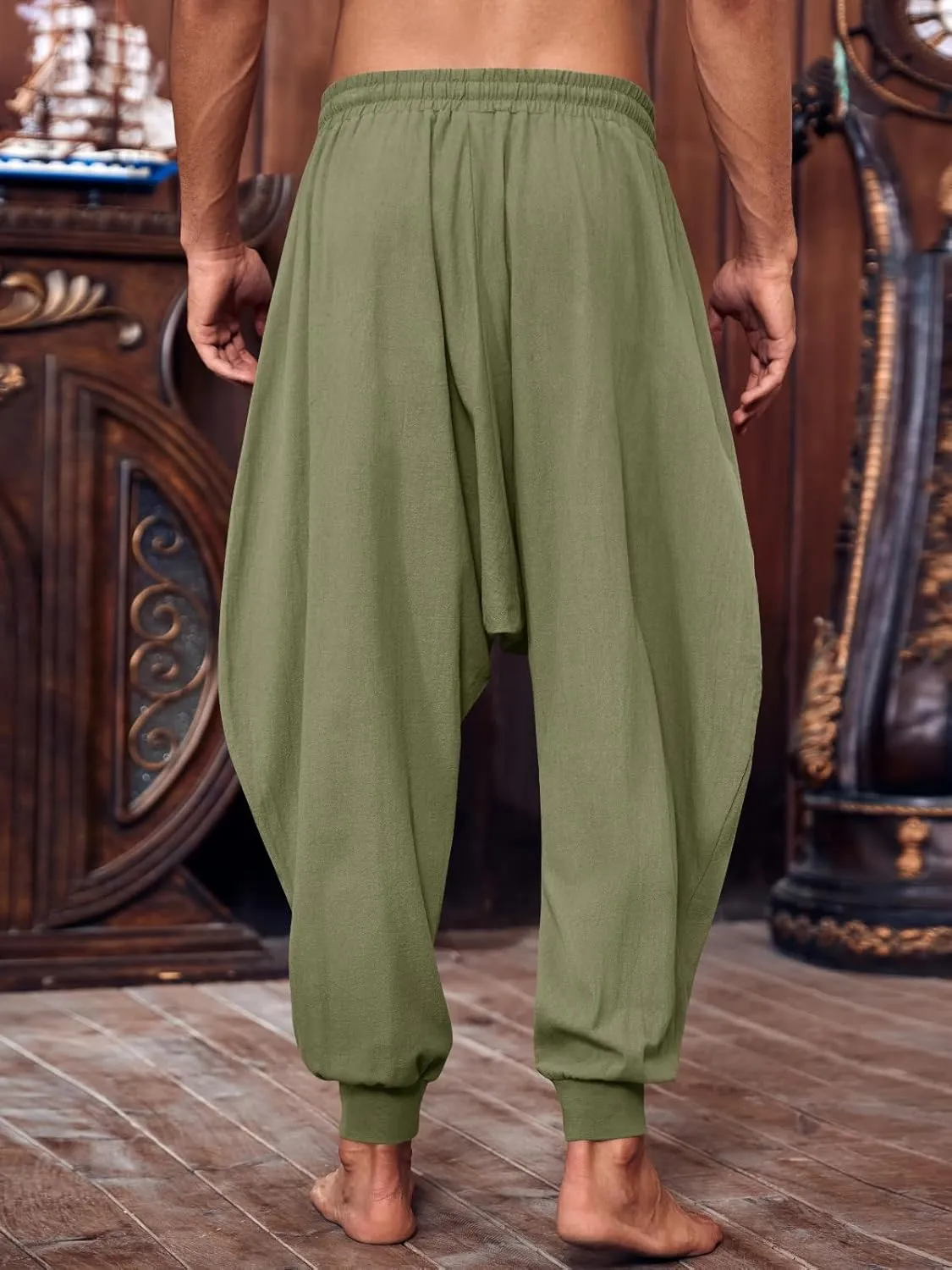 PASLTER Mens Pirate Pants Medieval Viking Costume Trousers Renaissance Halloween Baggy Harem Linen Pants