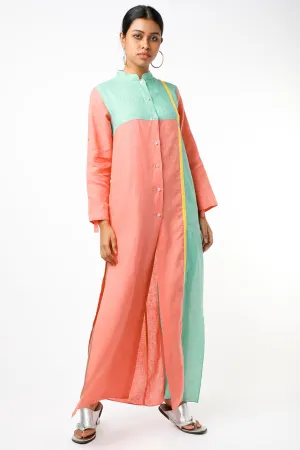 Peach Color Blocked Shirt Dress