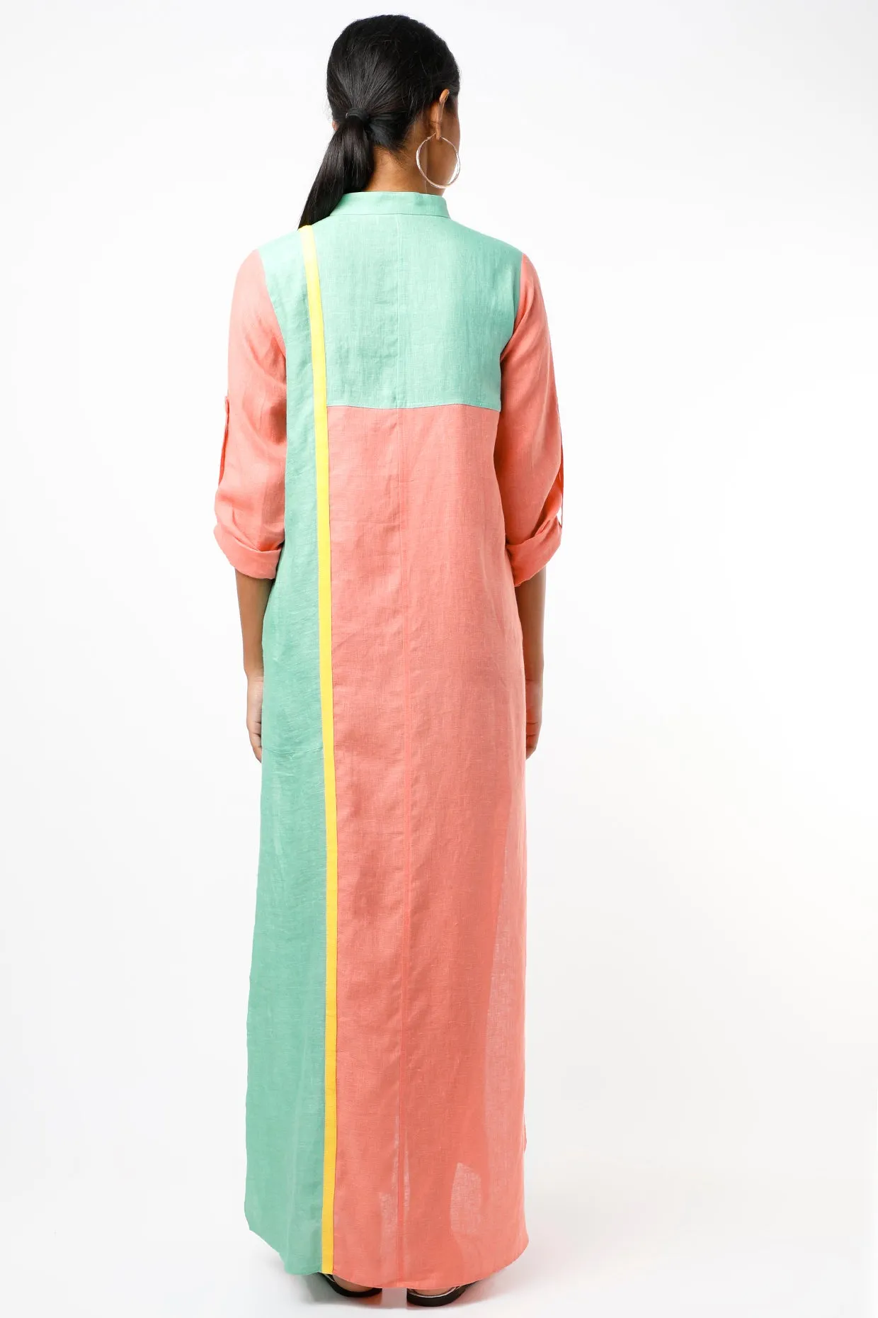 Peach Color Blocked Shirt Dress
