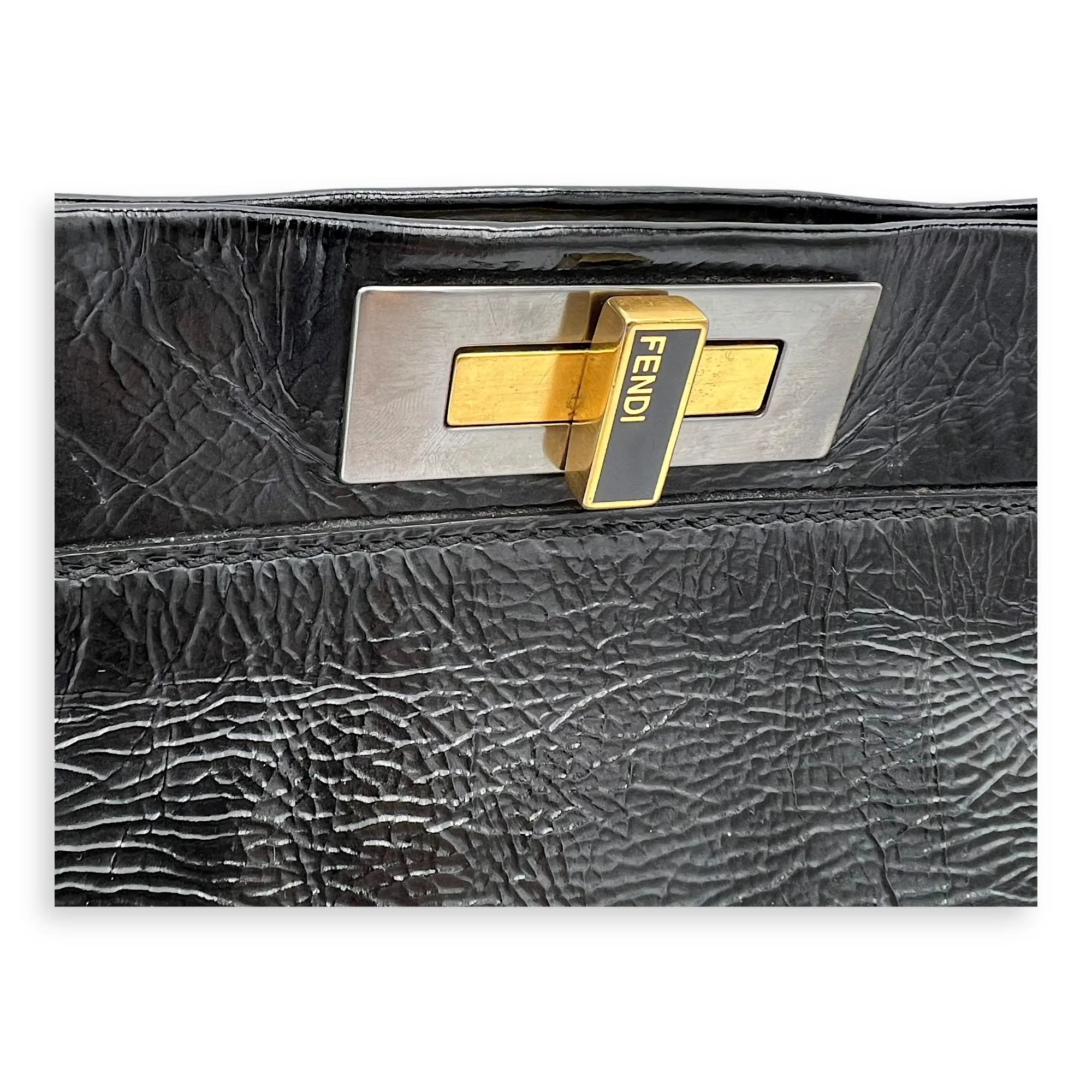 Peekaboo Top Handle Bag Large Black in Patent Leather, Gold hardware