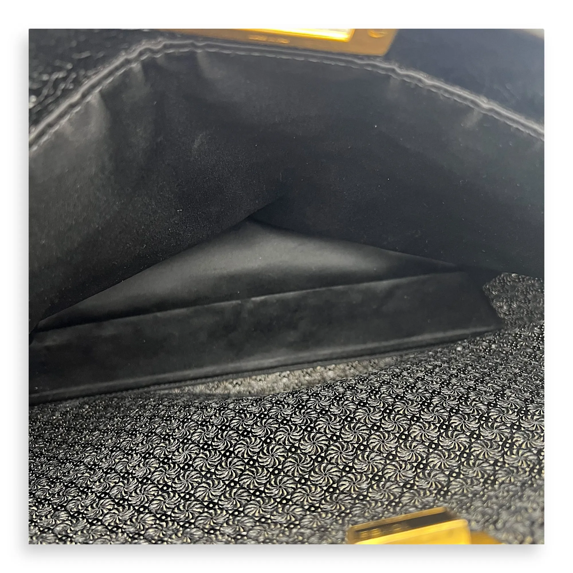 Peekaboo Top Handle Bag Large Black in Patent Leather, Gold hardware