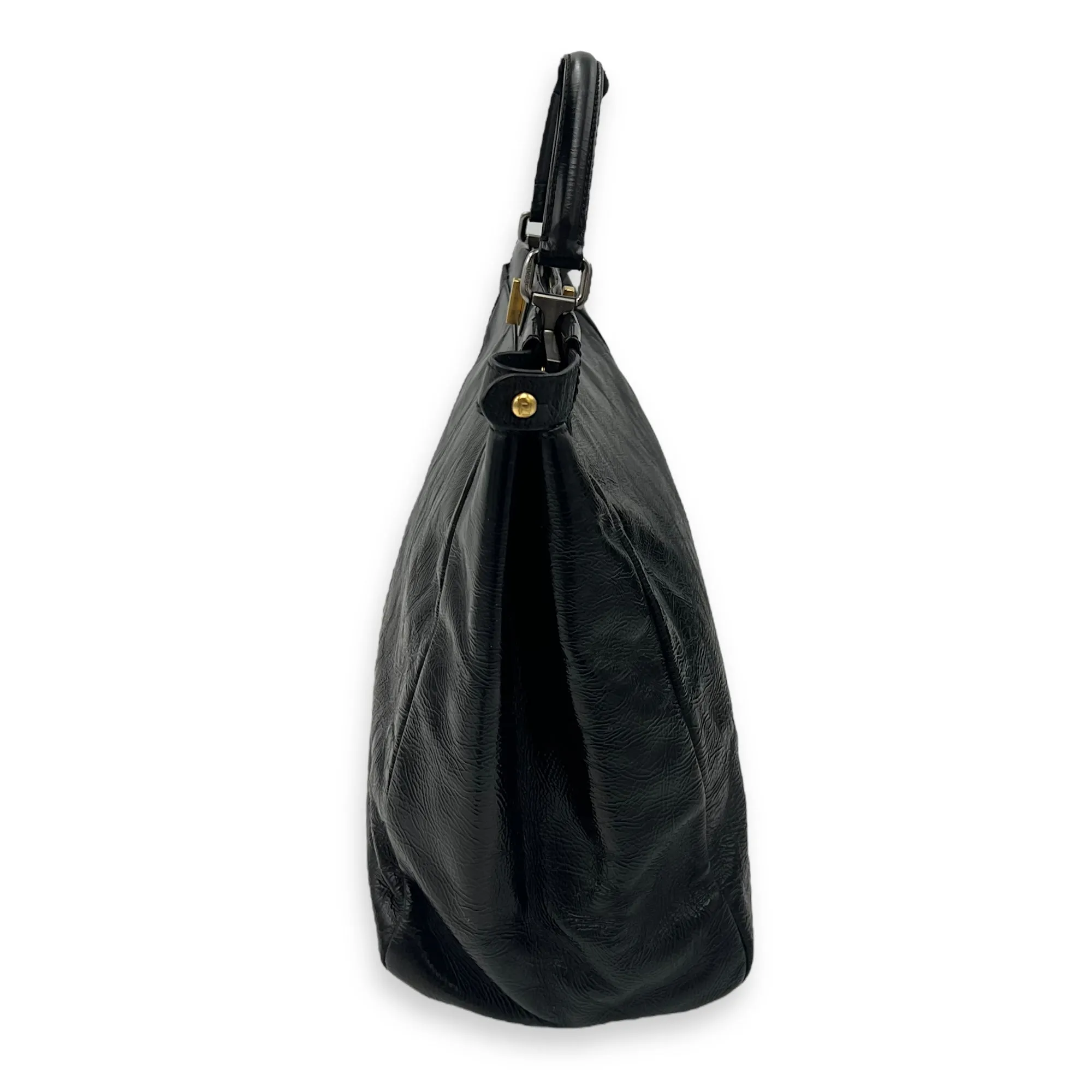 Peekaboo Top Handle Bag Large Black in Patent Leather, Gold hardware