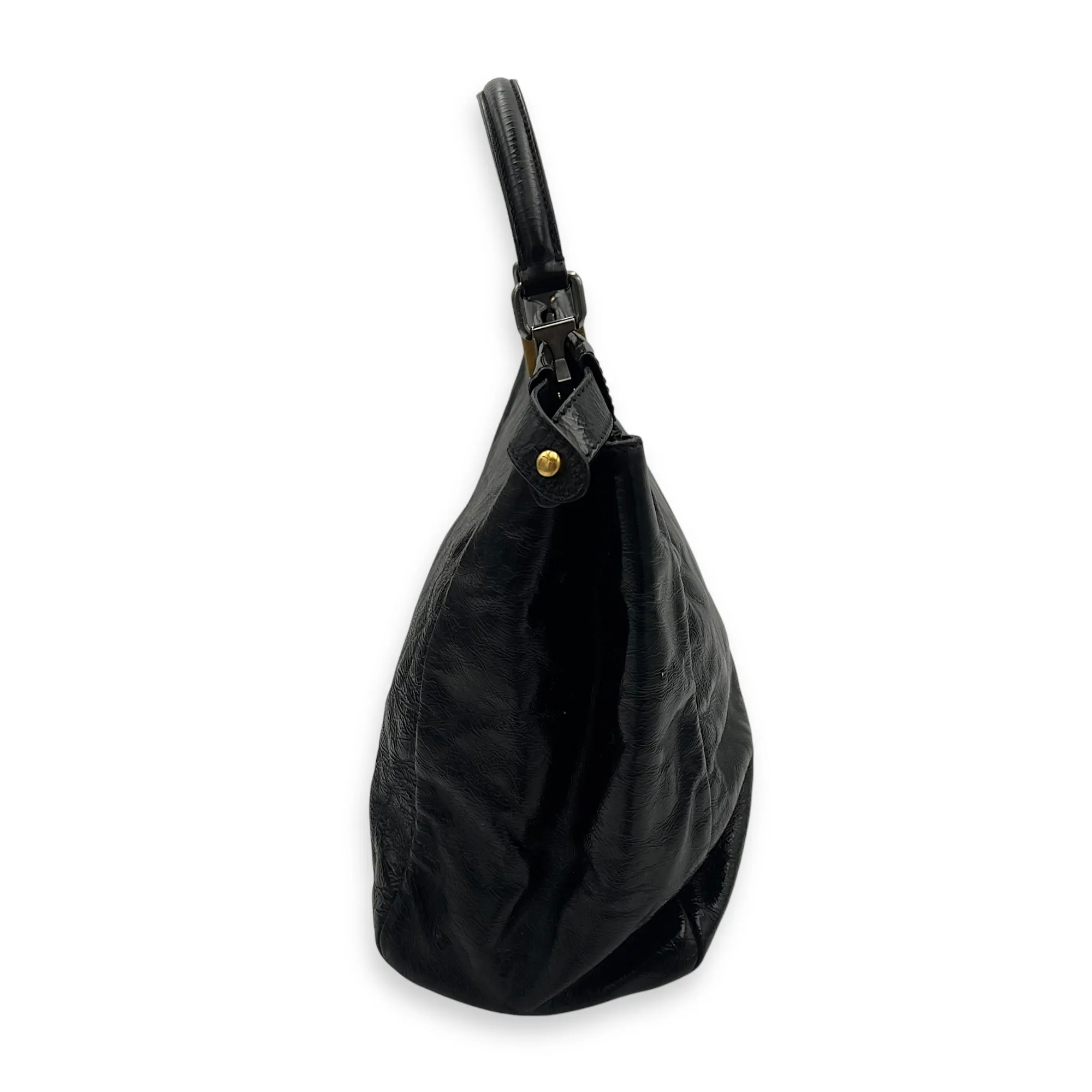 Peekaboo Top Handle Bag Large Black in Patent Leather, Gold hardware