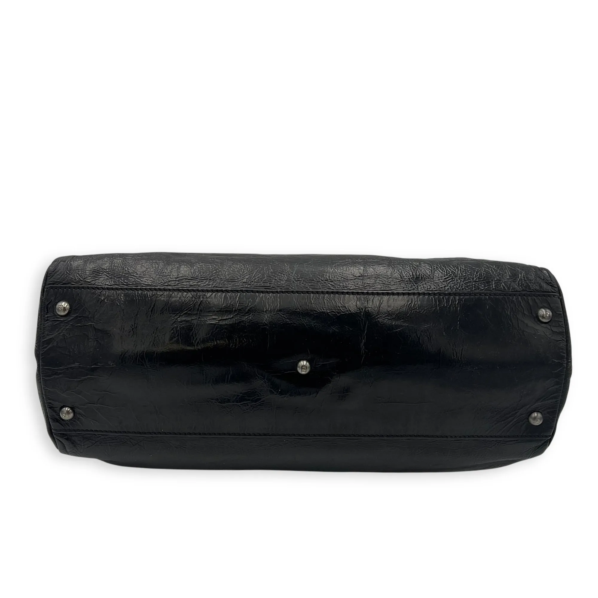 Peekaboo Top Handle Bag Large Black in Patent Leather, Gold hardware