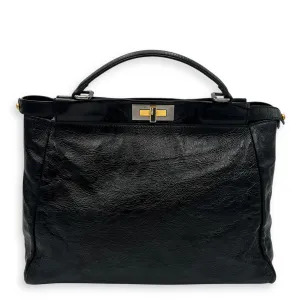 Peekaboo Top Handle Bag Large Black in Patent Leather, Gold hardware