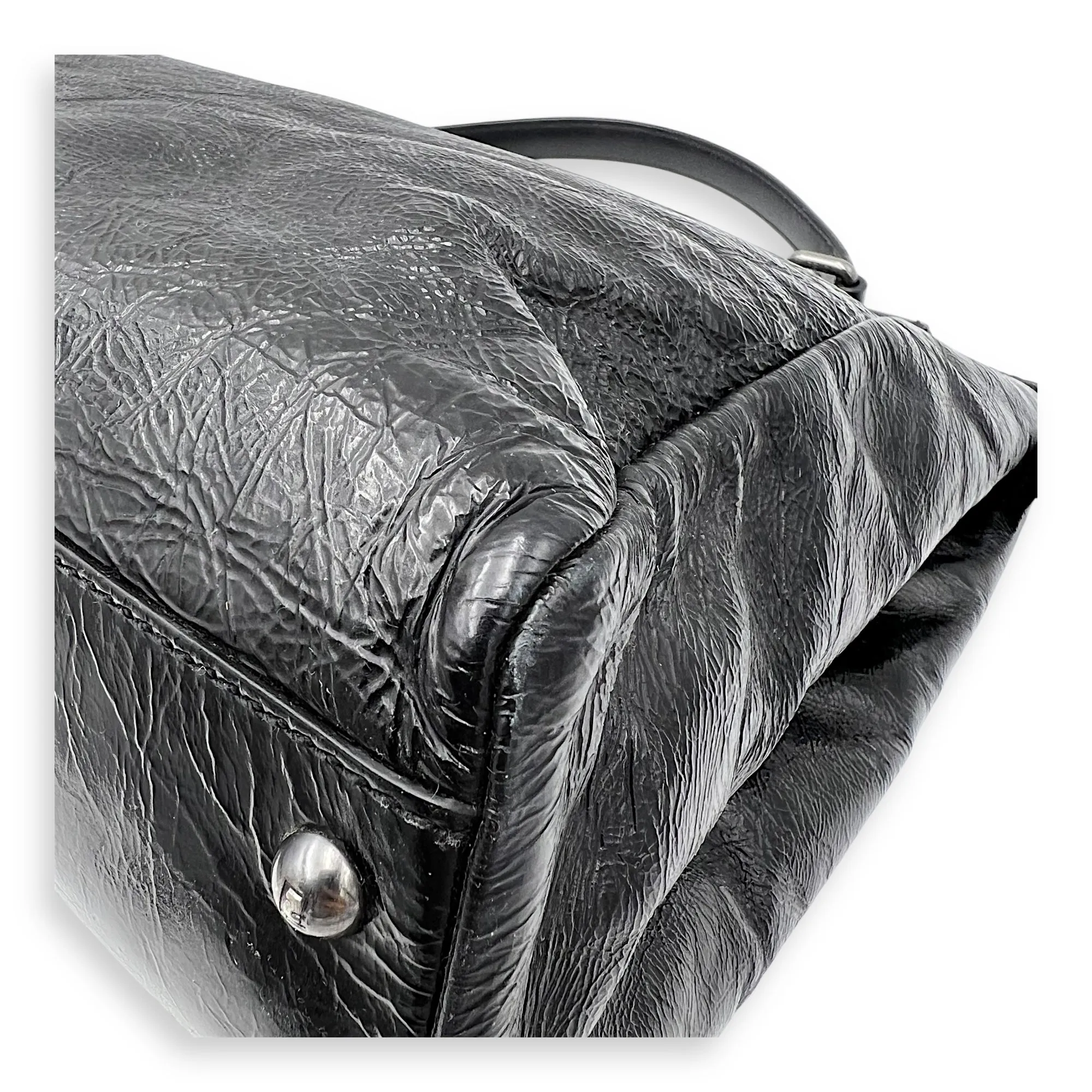 Peekaboo Top Handle Bag Large Black in Patent Leather, Gold hardware