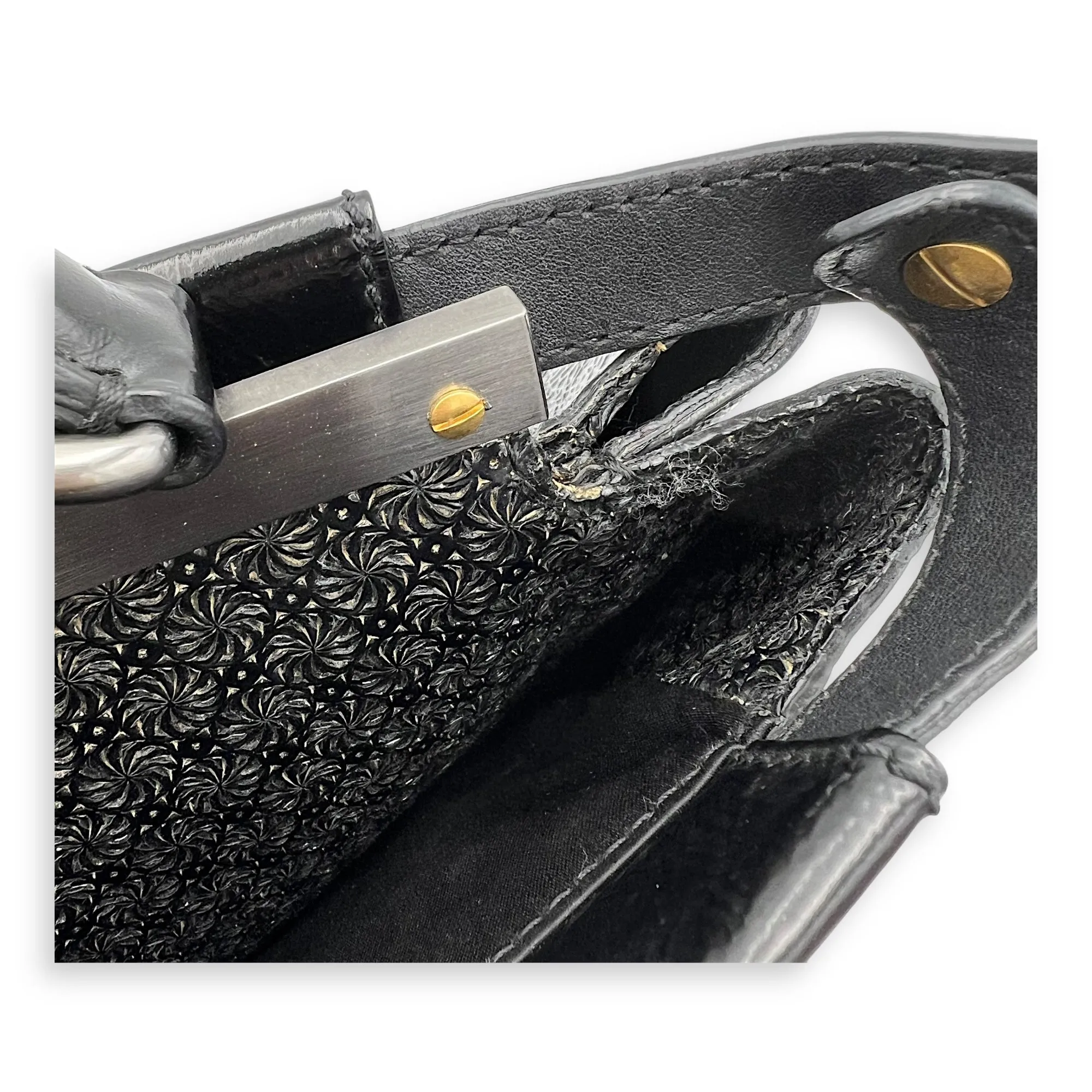 Peekaboo Top Handle Bag Large Black in Patent Leather, Gold hardware