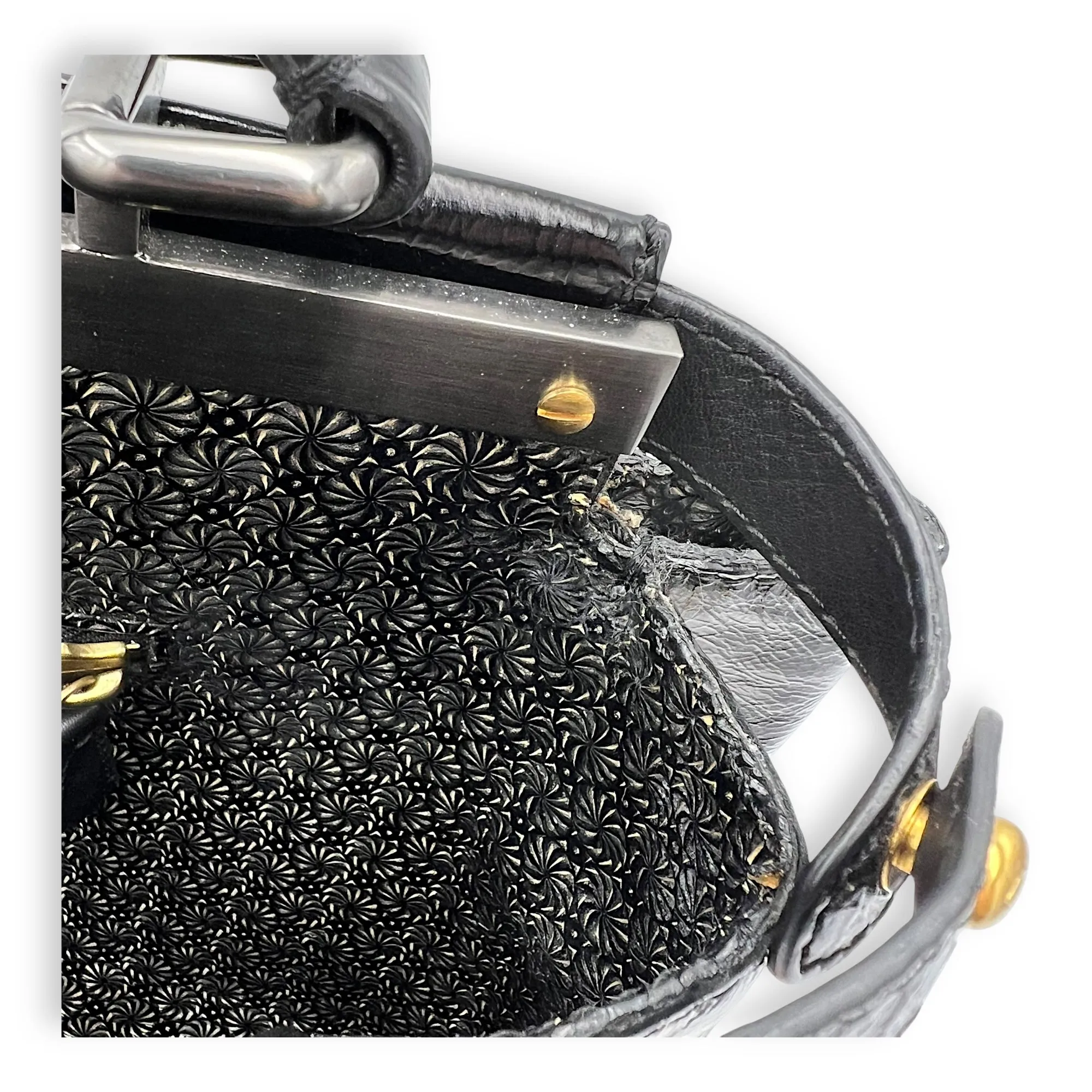 Peekaboo Top Handle Bag Large Black in Patent Leather, Gold hardware