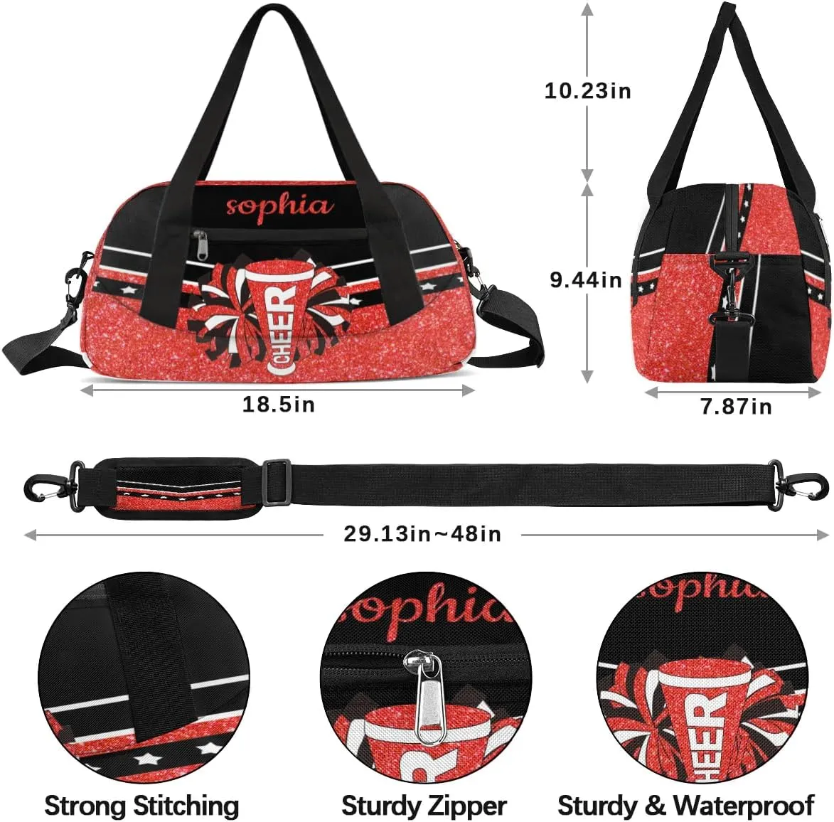 Personalized Cheer Bag with Name Custom Sport Duffel Bag for Girls Cheerleader Bags Overnight Weekender Bags Carry On Travel Bag, Glitter Pink