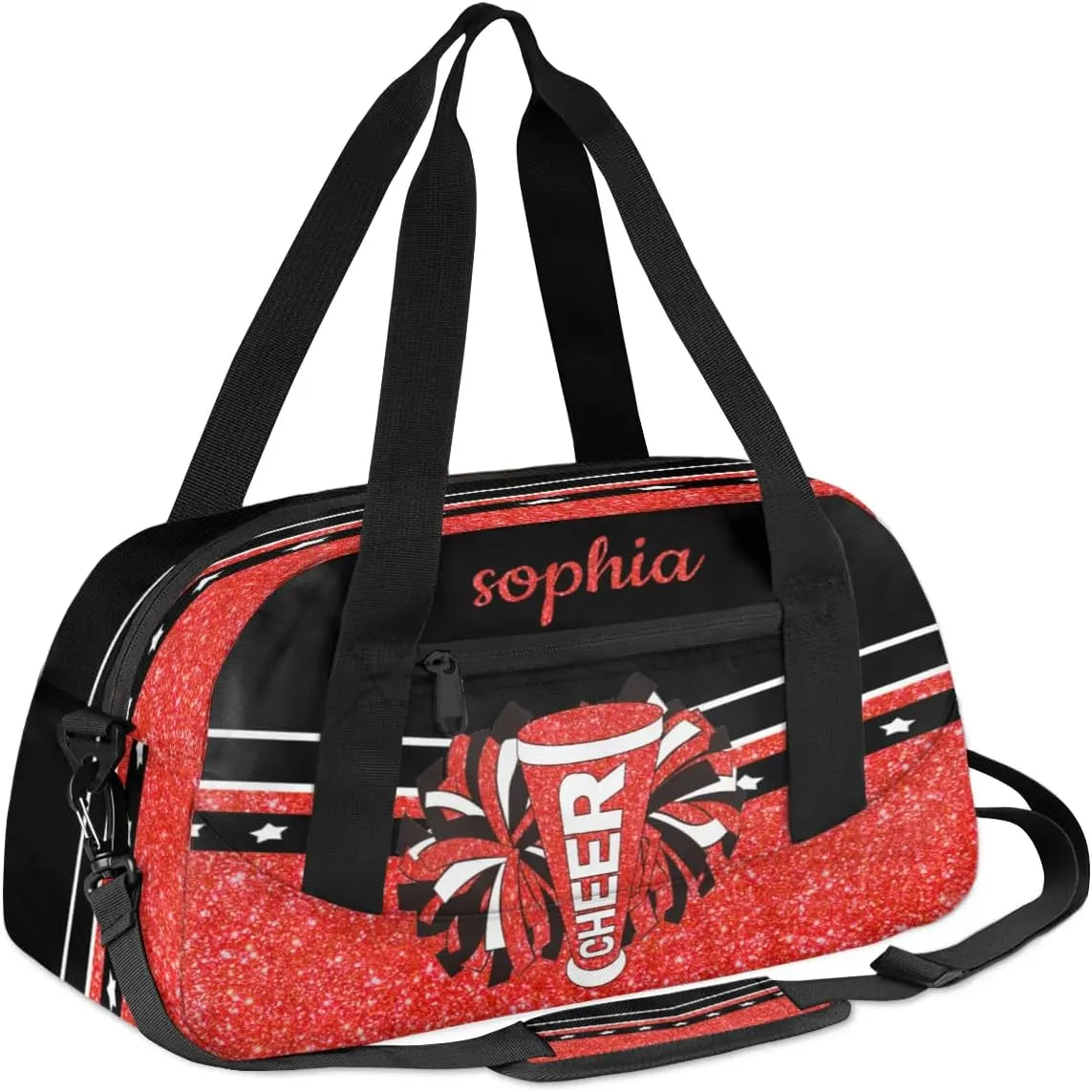 Personalized Cheer Bag with Name Custom Sport Duffel Bag for Girls Cheerleader Bags Overnight Weekender Bags Carry On Travel Bag, Glitter Pink