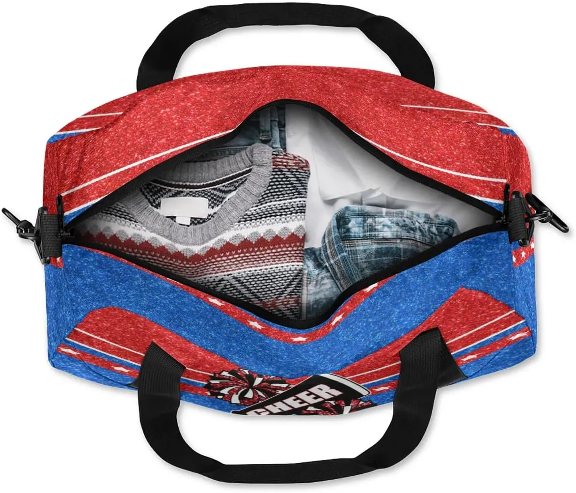 Personalized Name Cheer Bag Custom Sport Duffel Bag for Girls Cheerleader Bags Overnight Weekender Bags Carry On Travel Bag, Glitter Blue Red