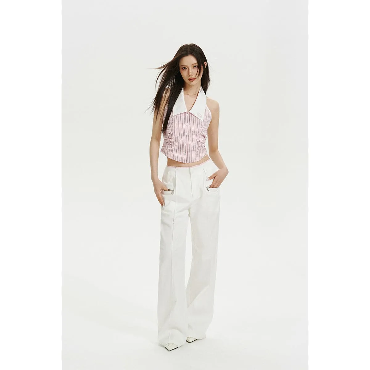 Pink Color Blocked Striped Vest