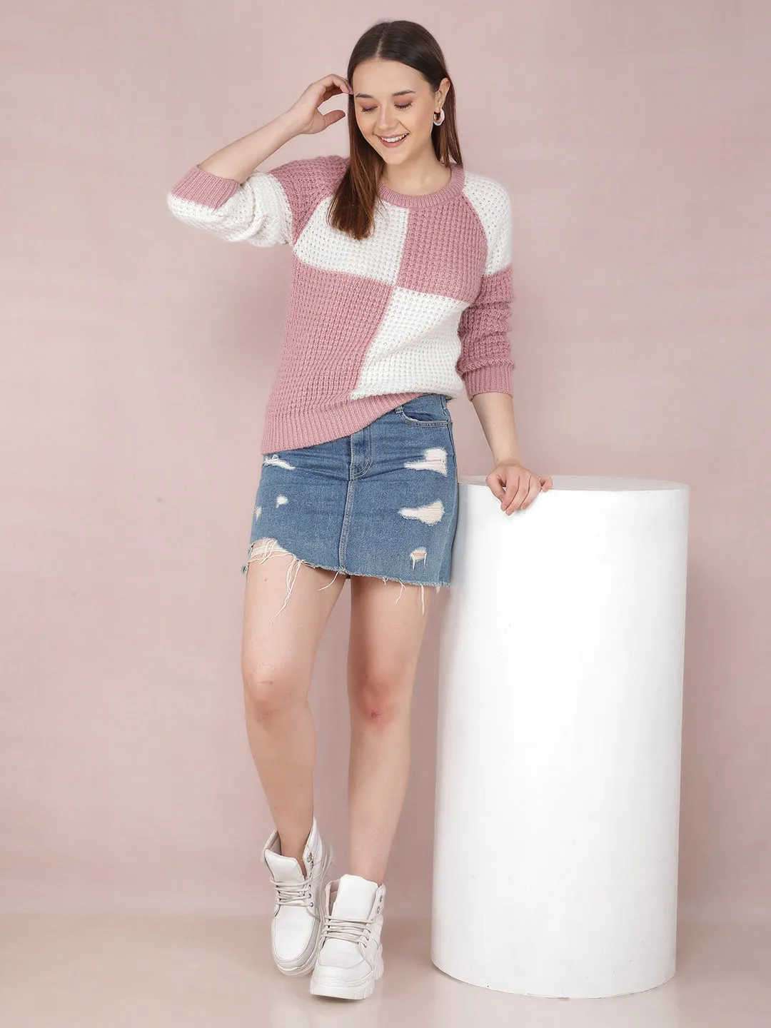 Pink Color-Blocked Sweater