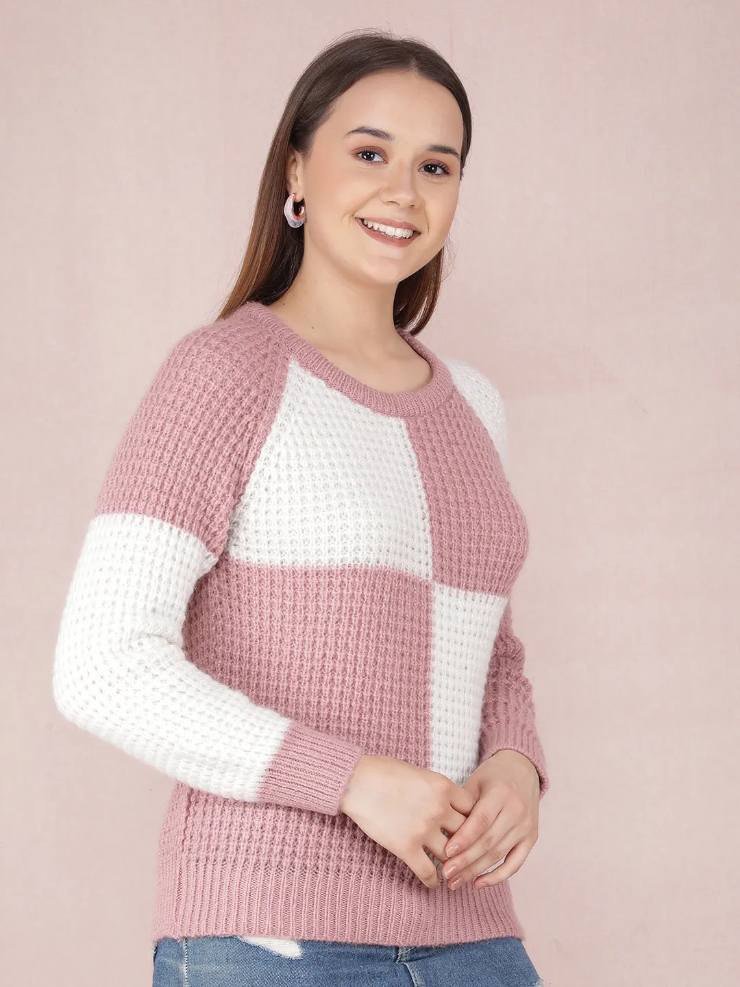 Pink Color-Blocked Sweater