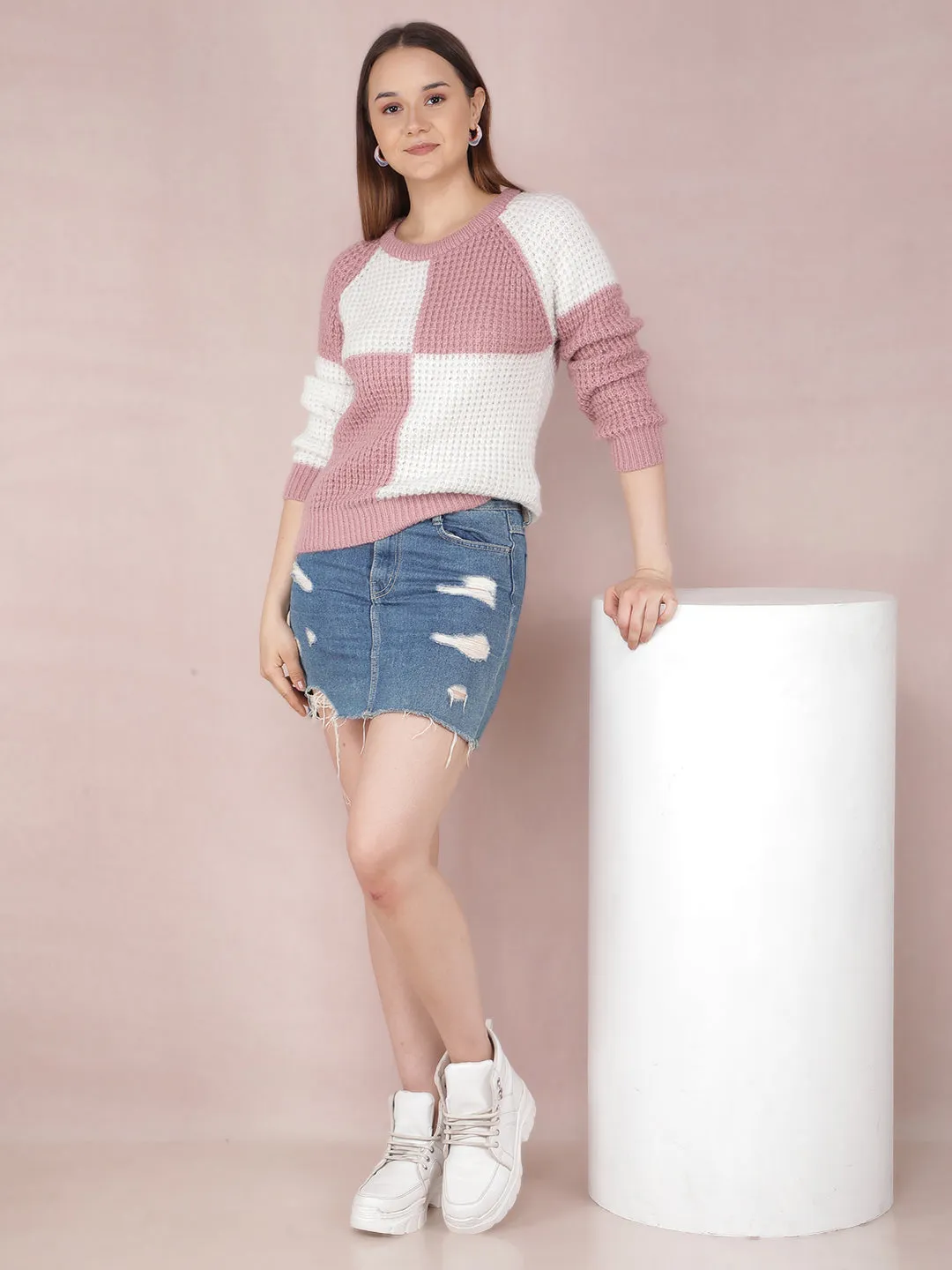 Pink Color-Blocked Sweater