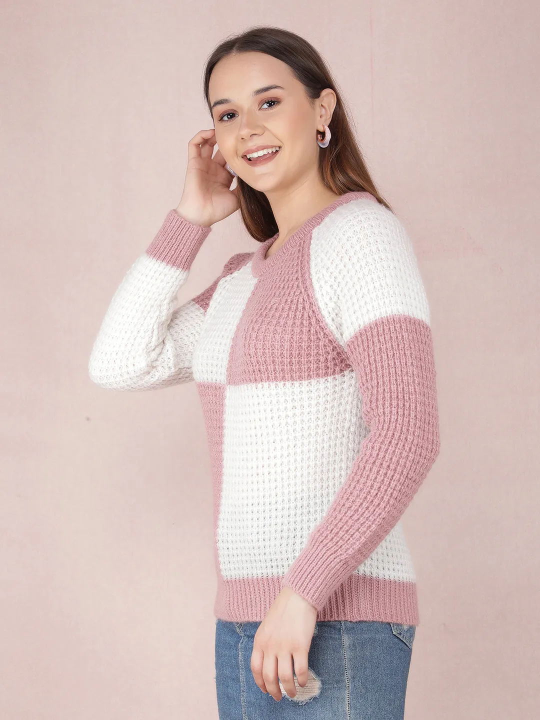 Pink Color-Blocked Sweater