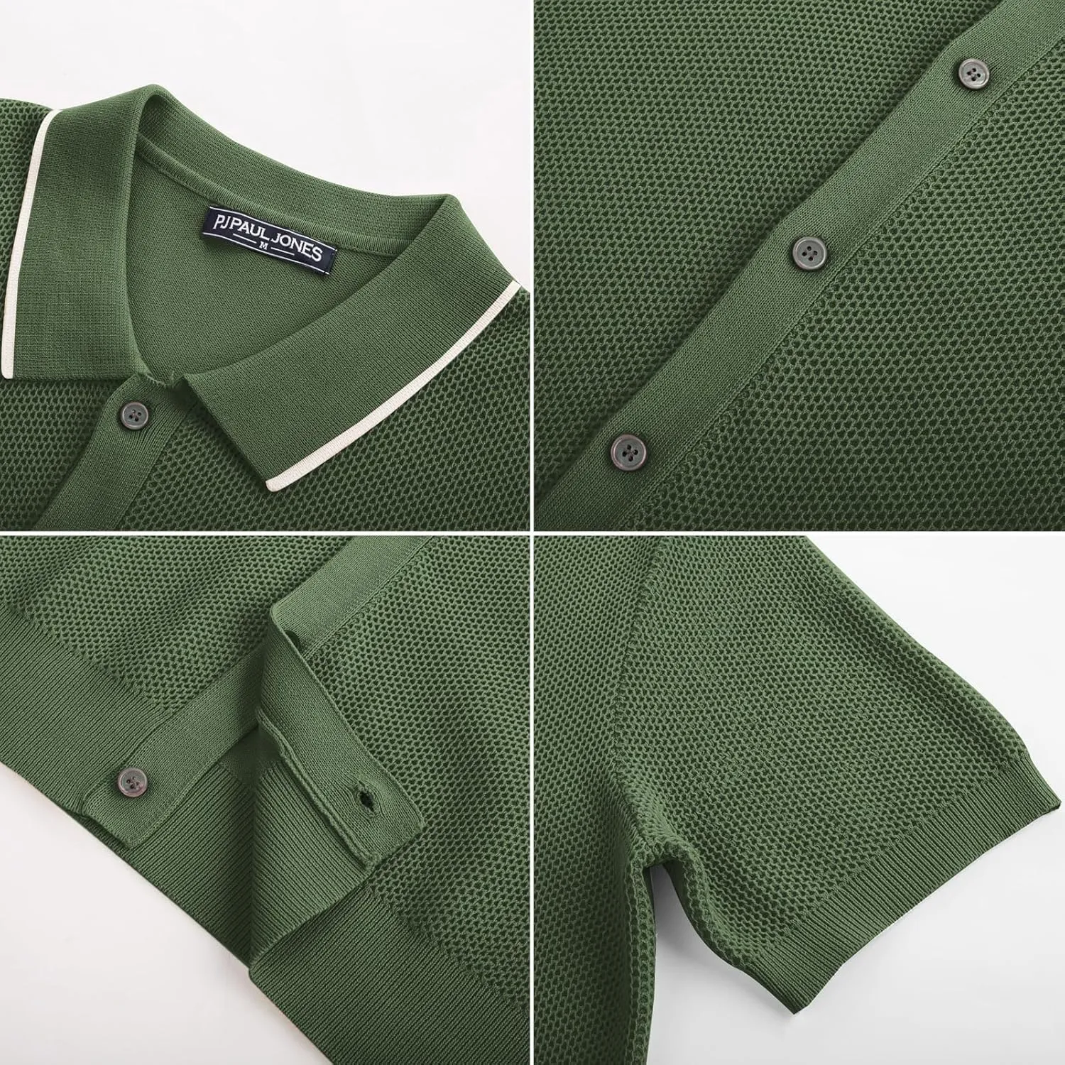 PJ PAUL JONES Men's Knit Button Down Shirts Short Sleeve Vintage Polo Shirt Casual Summer Beach Shirts