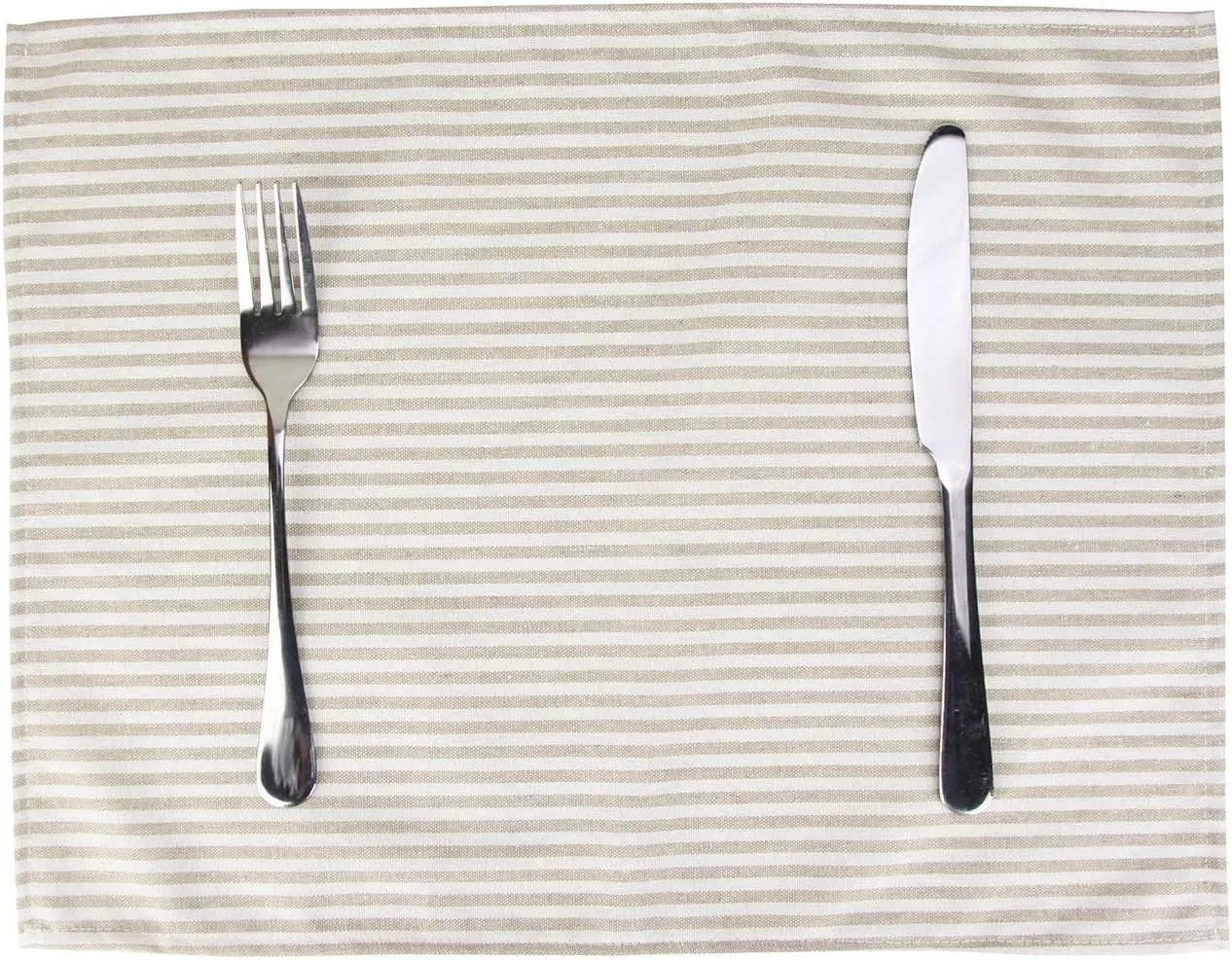 Plain Striped Cotton Linen Blended Dinner Cloth Napkins - Set of 12 (40 x 30 cm) - for Events & Home Use (Beige)