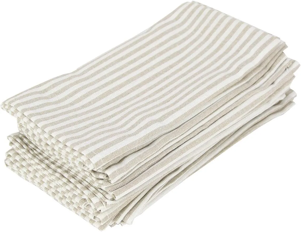 Plain Striped Cotton Linen Blended Dinner Cloth Napkins - Set of 12 (40 x 30 cm) - for Events & Home Use (Beige)