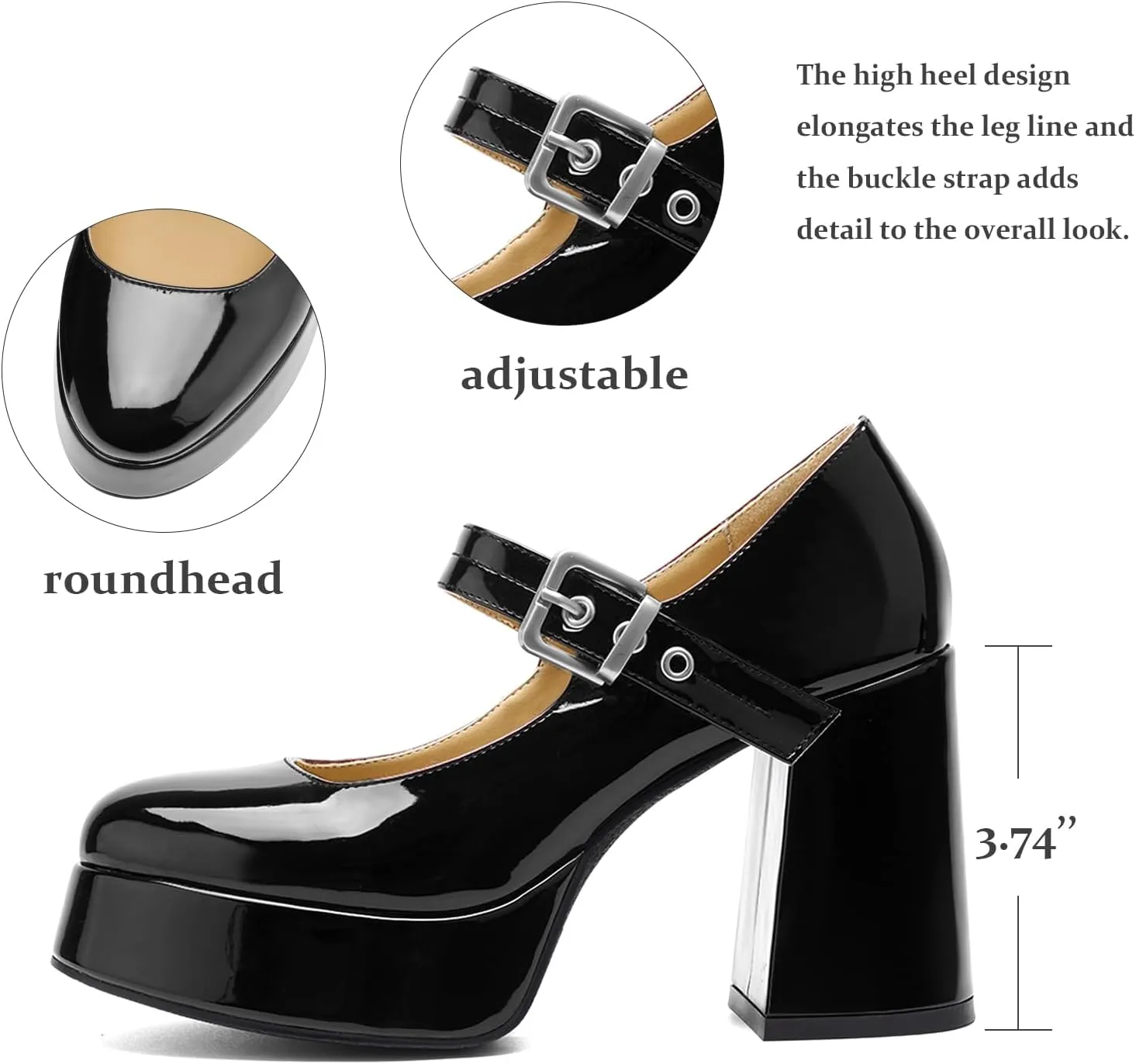 Platform Mary Jane Heels for Women Block Heel Chunky Round Closed Toe Dress Shoes