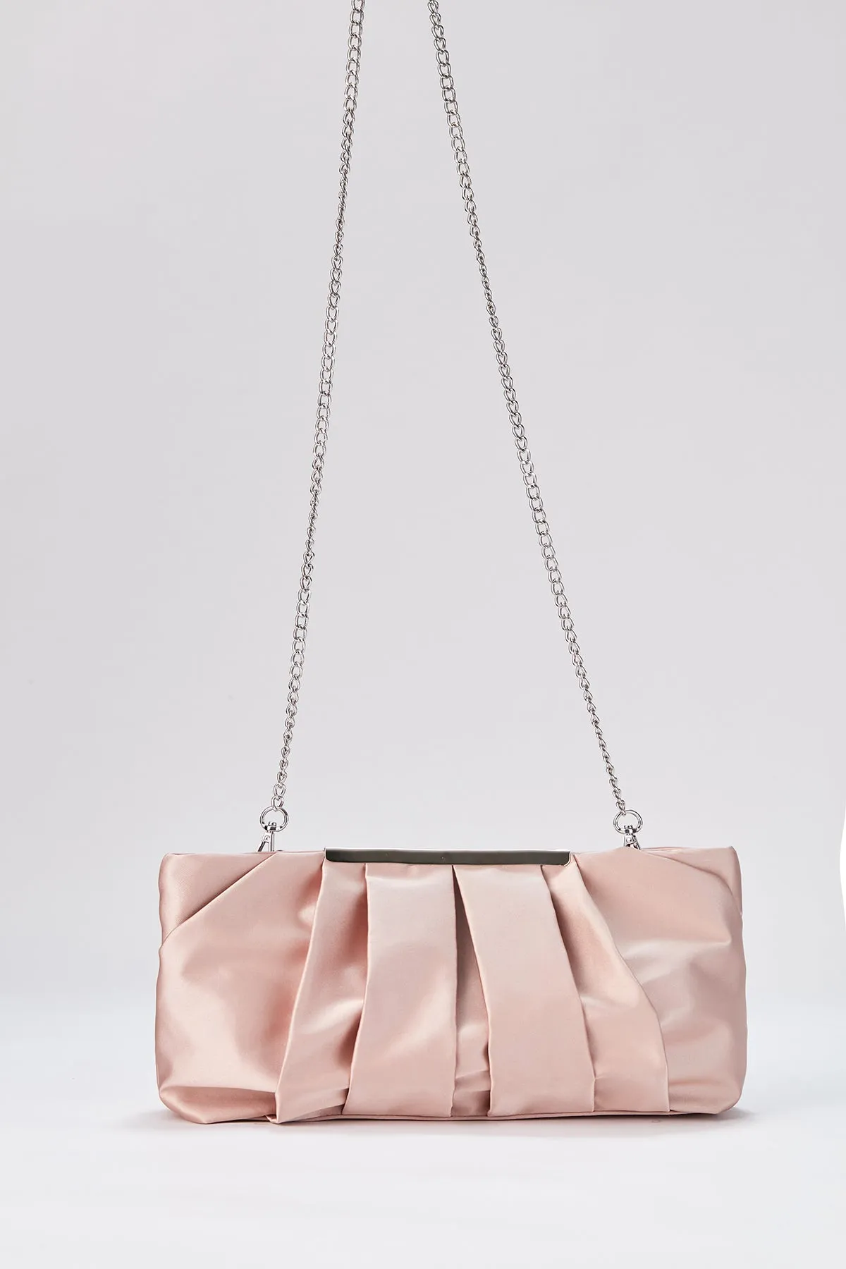 Pleated Satin Clutch Bag - Champagne