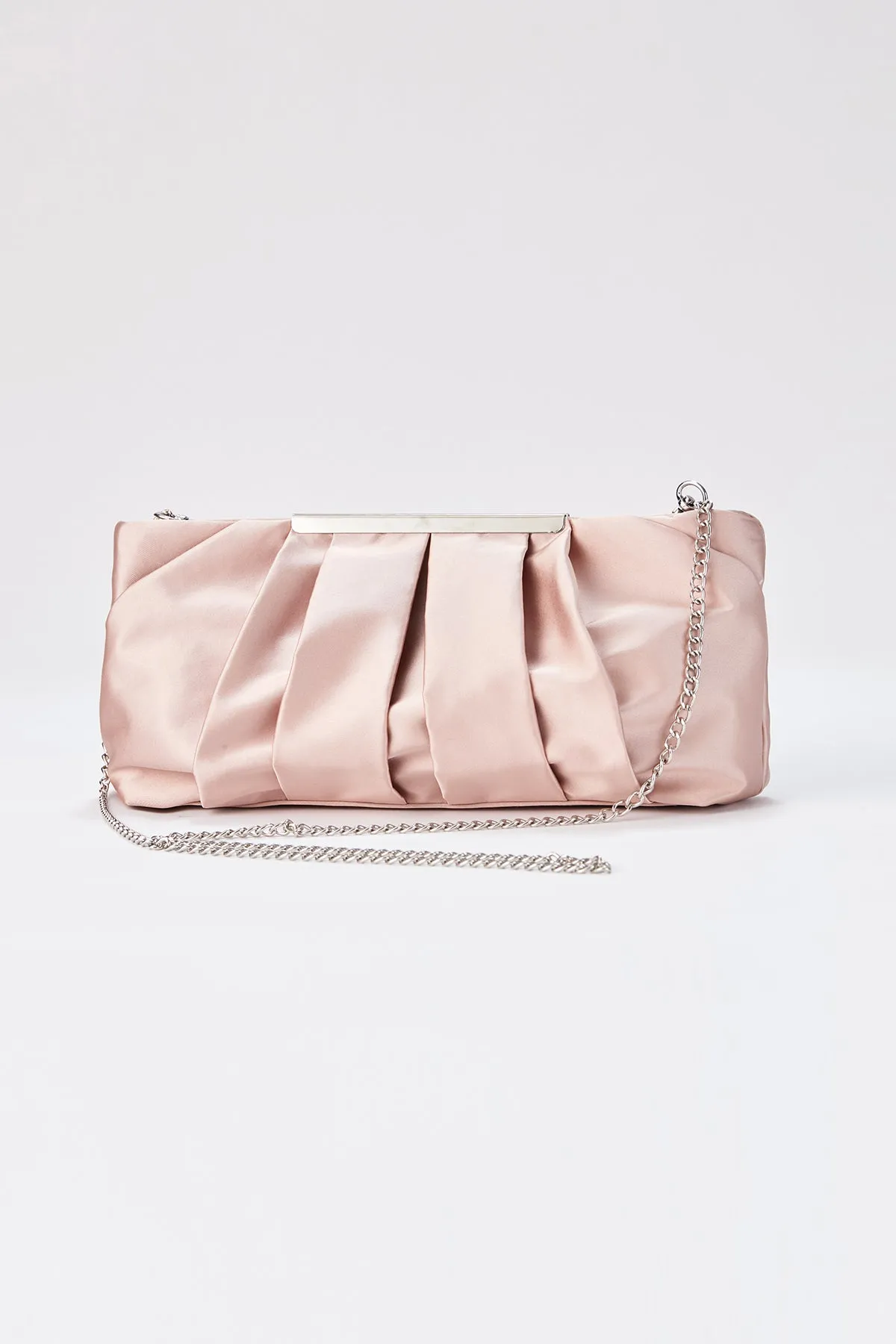 Pleated Satin Clutch Bag - Champagne